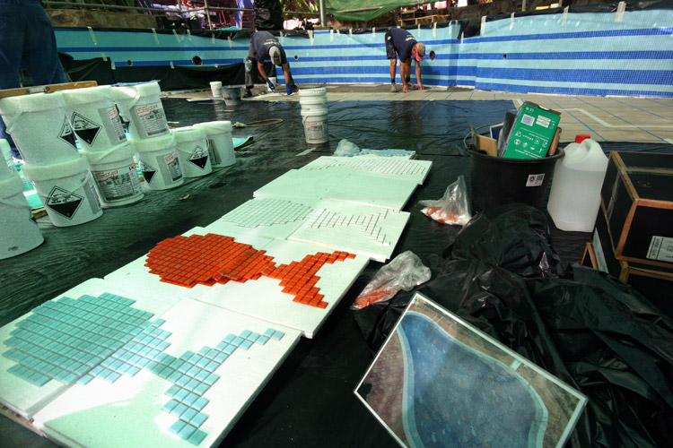 Peces de mosaico y colores variados 